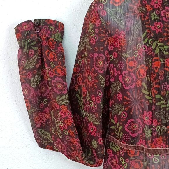 Apt 9 sheer floral long-sleeve velvet trim boho top sz L - Picture 5 of 13